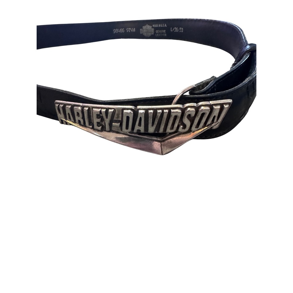 Vintage 1996 Harley-Davidson Mens Black Leather Belt Silver Logo Buckle 36 98466